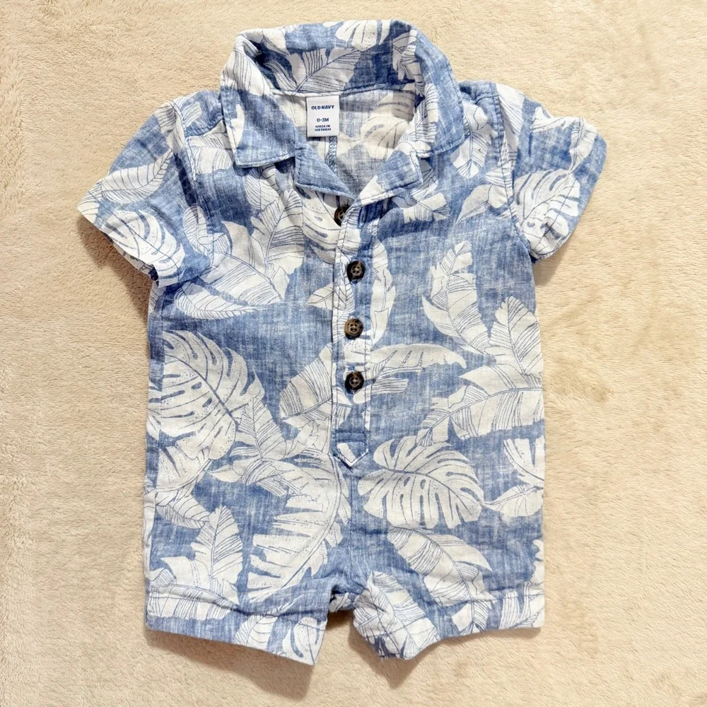 Old Navy Unisex‎ Printed Linen-Blend One-Piece Summer Romper for Baby 0-3 months
